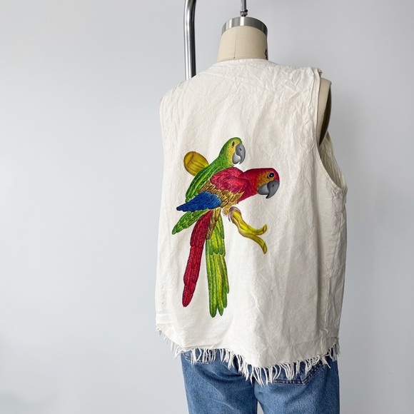 Vintage Jackets & Blazers - Vintage 60s 70s Vest Hand-painted Parrot detail